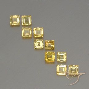 Lote de 10 piezas de Zafiro Dorado Forma cuadrada de Tanzania - Tamaño 3,6 x 3,6mm, peso 3,25 ct en total / promedio. 0,33 ct cada uno, Color: Naranja dorado, Dureza Mohs 9 Adecuado para joyas de uso diario, Piedra de nacimiento de septiembre, Photo A