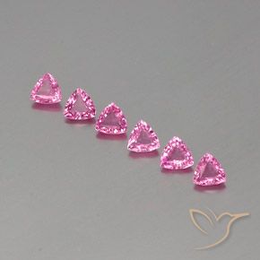 Lot of 6pc Trillion Pink Sapphire from Madagascar - Size 4.1 x 4mm, Weight 1.62ct total / avg. 0.27ct each, Color: Deep Pink, Mohs Hardness 9 suitable for daily wear jewelry, September Birthstone, Photo A