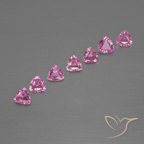 7pc Trillion Deep Pink Sapphire Lot from Madagascar - Weight 1.66ct total / avg. 0.24ct each, Size 4.1 x 4mm, Color: Deep Pink, Mohs Hardness 9 suitable for daily wear jewelry, Traditional April Birthstone, Photo A