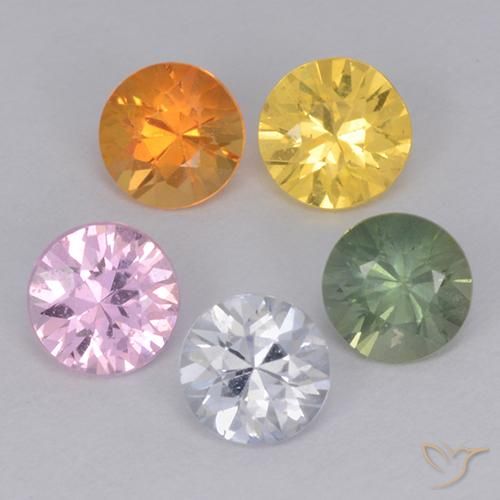 Lote de 5 piezas de Zafiro Multicolor Circular de Tanzania - Peso 1,66 ct en total / promedio. 0,33 ct cada uno, Tamaño 4,1mm, Color: Multicolor, Dureza Mohs 9 Adecuado para joyas de uso diario, Simboliza abundancia y prosperidad, Photo A