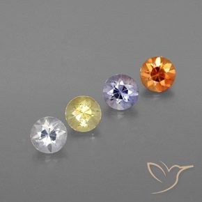 Lote de Zafiro Multicolor Circular de 4 piezas de Tanzania - Peso 1,63 ct en total / promedio. 0,41 ct cada uno, Tamaño 4,3mm, Color: Multicolor, Dureza Mohs 9 Adecuado para joyas de uso diario, Piedra natal de abril tradicional, Photo A