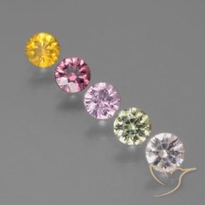 Lotto taglio rotondo di 5 pezzi di zaffiro multicolore dalla Tanzania - peso totale di 1,94 ct / media. 0,39 ct ciascuno, misura 4,2mm, colore: Multicolore, durezza Mohs 9 adatto per gioielli da indossare ogni giorno, Pietra della saggezza, Photo A