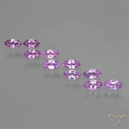 10-teiliges Set marquise schliff lila Saphir aus Tansania - Gewicht 1,5 ct gesamt / Durchschn. je 0,15ct, Größe 4,9 x 2,5mm, Farbe: Rosaig-lila, Mohs-Härte 9 Geeignet für den täglichen Gebrauch im Schmuck, Geburtsstein für September, Photo A