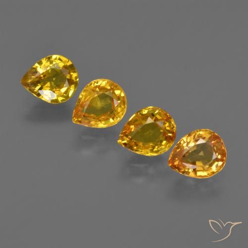 Lote de Zafiro Pera de 4 piezas 5,9 x 4,9mm - Peso total de 2,85 ct / promedio. 0,71 ct cada uno, Color: Naranja albaricoque, Dureza Mohs 9 Adecuado para joyas de uso diario, Jueves de piedras preciosas, Photo A