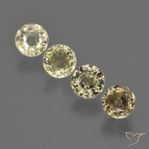 4pc Round Facet Yellow Sapphire Lot from Tanzania - Weight 2.82ct total / avg. 0.71ct each, Size 4.9 x 3.6mm, Color: Light Yellow, Mohs Hardness 9 suitable for daily wear jewelry, Taurus Zodiac Stone, Photo A