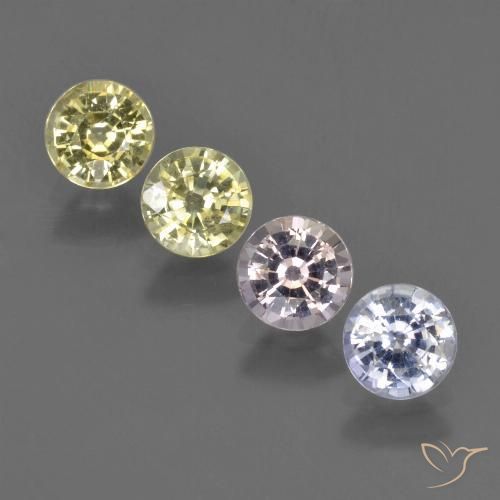 4-teiliges Saphir / Set - Rundschliff Mehrfarbig aus Tansania - Größe 4,7mm, Gewicht 1,9 ct gesamt / Durchschn. je 0,48 ct, Farbe: Mehrfarbig, Mohs-Härte 9 Geeignet für den täglichen Gebrauch im Schmuck, Sternzeichen Stier, Photo A