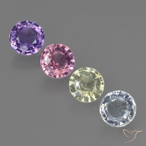 Lotto di 4 pezzi di zaffiro multicolore taglio rotondo Zaffiro - Dimensioni 5,1mm, peso 2,42 ct totali / media. 0,61 ct ciascuno, colore: Multicolore, durezza Mohs 9 adatto per gioielli da indossare ogni giorno , Pietra della saggezza, Photo A