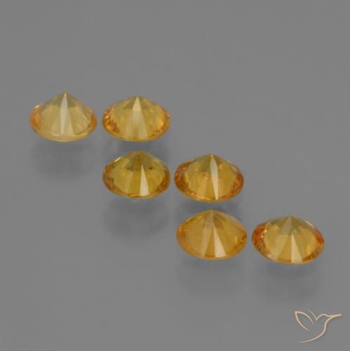 Sapphire Gemstones in 4.5 mm (calibrated) Size for Sale, Sapphire Stones in Deep Golden Orange Color