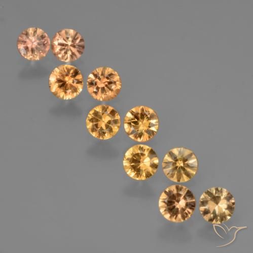 Lote de 10 piezas de Zafiro Naranja medio Circular de Tanzania - Tamaño 3,6mm, peso 2,07 ct en total / promedio. 0,21 ct cada uno, dureza de Mohs 9 Adecuado para joyas de uso diario, Piedra natal de septiembre, Photo A
