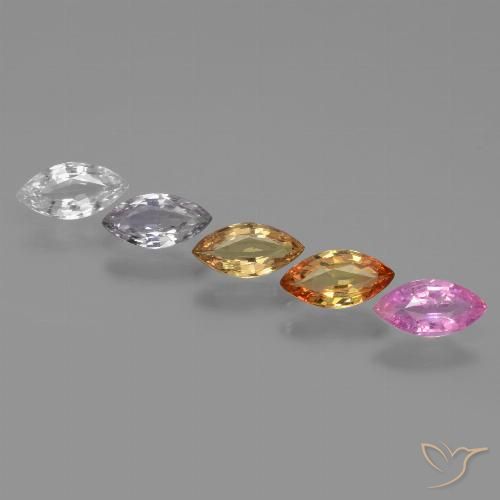 2.08 ctw Multicolor Sapphire Gemstones, Sapphire Gems in Marquise Facet Shape for Sale.