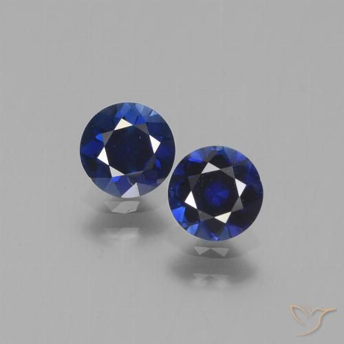 Par de Zafiro Circular a juego de 5mm - Peso 1,15 ct en total / promedio. 0,58 ct cada uno, piedra preciosa natural , color Azul oscuro con claridad VS, dureza Mohs 9 Adecuado para joyas de uso diario, Piedra natal de septiembre, Photo A