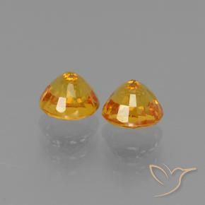 Sapphire Gemstones in 5 mm (calibrated) Size for Sale, Sapphire Stones in Medium-Light Orange-Gold Color