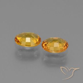 Sapphire Gemstones in 6 x 4.9 mm Size for Sale, Sapphire Stones in Medium Orange-Gold Color