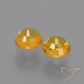 Sapphire Gemstones in 5 mm (calibrated) Size for Sale, Sapphire Stones in Deep Golden Orange Color