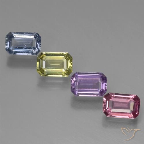 Lote de 4 piezas de Zafiro Multicolor Corte Octágono / Esmeralda de Tanzania - Tamaño 6,1 x 4mm, peso 2,69 ct en total / promedio. 0,67 ct cada uno, dureza de Mohs 9 Adecuado para joyas de uso diario, Piedra de la sabiduría, Photo A