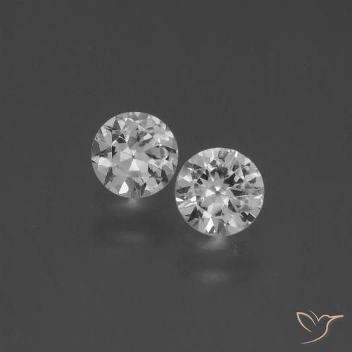 Par de Zafiro Circular a juego de 4,5mm - Peso 0,82 ct en total / promedio. 0,41 ct cada uno, color Blanco claro en claridad VS, piedra preciosa natural , dureza de Mohs 9 Adecuado para joyas de uso diario, Piedra de nacimiento de septiembre, Photo A
