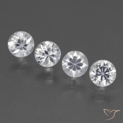 Lote de Zafiro Circular de 4 piezas 4,5mm - Peso total de 1,61 ct / promedio. 0,4 ct cada uno, Color: Blanco, Dureza Mohs 9 Adecuado para joyas de uso diario, Piedra de nacimiento de septiembre, Photo A
