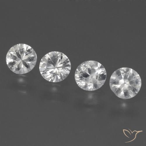 Лот из 4 шт. Круглый Белый Сапфир из Мадагаскар - размер 4,5 mm, общий вес 1,55 ct / ср. 0,39 ct каждый, твердость по Моосу 9 подходит для повседневного ношения украшений, Камень мудрости, Photo A
