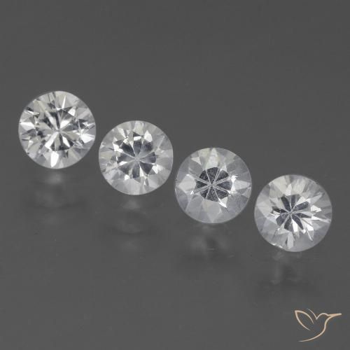 Lot de 4pcs Saphirs Blanc de Madagascar - Poids total 1,72 ct / moyenne 0,43 ct chacune, taille 4,5mm, couleur : Blanc, dureté de Mohs 9 convient aux bijoux de tous les jours, pierre de sagesse, Année de la pierre précieuse du tigre, Photo A