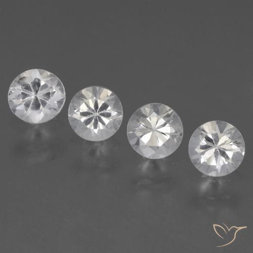 Lot of 4pc Diamond-cut White Sapphire from Madagascar - Size 4.5mm, Weight 1.8ct total / avg. 0.45ct each, Color: White, Mohs Hardness 9 suitable for daily wear jewelry, Thursday Gemstone, Photo A