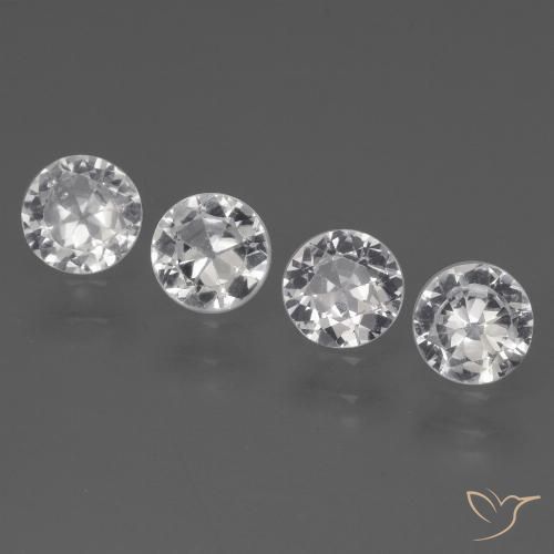Lotto taglio rotondo di 4 pezzi di zaffiro bianco dal Madagascar - peso totale di 1,55 ct / media. 0,39 ct ciascuno, misura 4,5mm, colore: Bianco, durezza Mohs 9 adatto per gioielli da indossare ogni giorno, Pietra portafortuna di settembre, Photo A