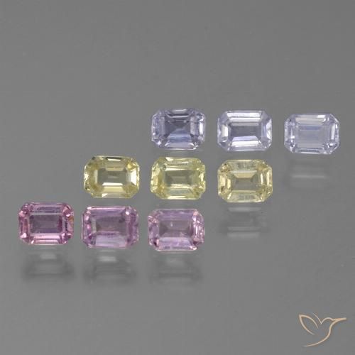 Lote de 9 piezas de Zafiro Multicolor Corte octagonal de Tanzania - Peso 2,22 ct en total / promedio. 0,25 ct cada uno, Tamaño 3,9 x 3mm, Color: Multicolor, Dureza Mohs 9 Adecuado para joyas de uso diario, Año de la piedra preciosa del tigre, Photo A