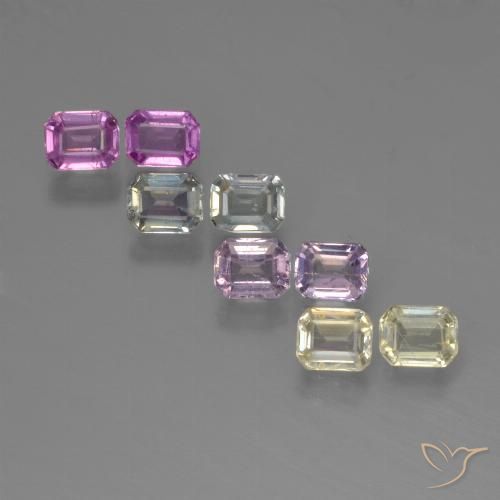 8-teiliges Saphir / Set - Octagon Stufenschliff Mehrfarbig aus Tansania - Größe 3,9 x 3,1mm, Gewicht 1,88 ct gesamt / Durchschn. je 0,24 ct, Farbe: Mehrfarbig, Mohs-Härte 9 Geeignet für den täglichen Gebrauch im Schmuck, Symbolisiert Überfluss und Wohlstand, Photo A