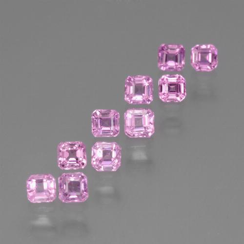 10 Stück 2,7 x 2,6mm octagonschliff Saphir / Set - 1,46 ct Gesamtgewicht / Durchschn. je 0,15 ct, Farbe: Hellrosa, Mohs-Härte 9 Geeignet für den täglichen Gebrauch im Schmuck, Geburtsstein für September, Photo A