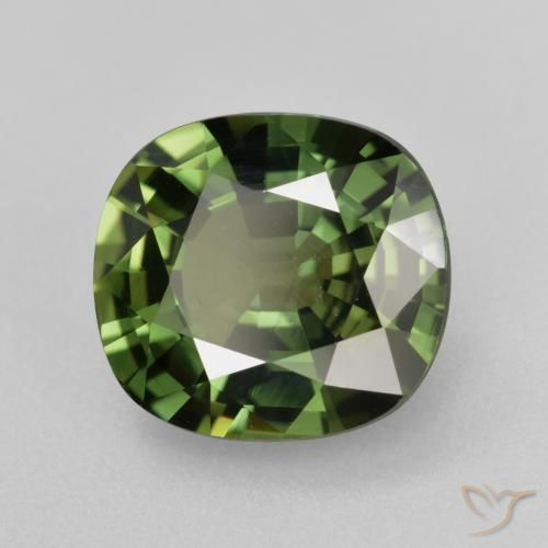 4.12 ct Green Sapphire Stone, Natural Sapphire in Cushion-Cut Shape for Sale