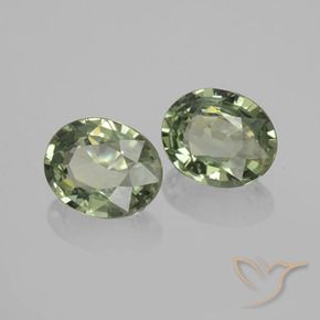 1.39 ctw Green Sapphire Stones, Natural Sapphire in Oval Facet Shape for Sale