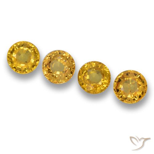 Lote de Zafiro Circular de 4 piezas 4,9mm - Peso total de 2,51 ct / promedio. 0,63 ct cada uno, Color: Dorado, Dureza Mohs 9 Adecuado para joyas de uso diario, Piedra natal de abril tradicional, Photo A