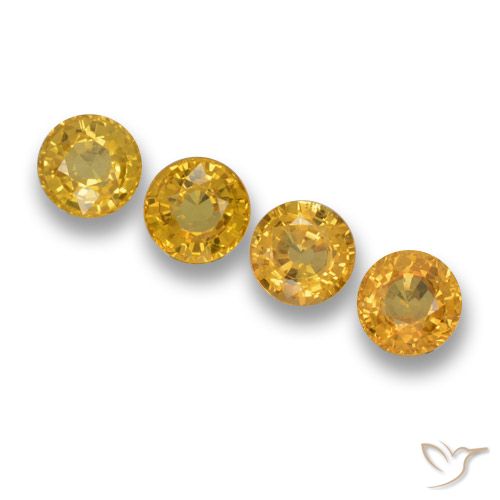 4-teiliges runder goldener Saphir / Set aus Tansania - Gewicht 2,37 ct gesamt / Durchschn. je 0,59 ct, Größe 4,9mm, Farbe: Tiefes Gold, Mohs-Härte 9 Geeignet für den täglichen Gebrauch im Schmuck, Jahr des Tigers-Edelsteins, Photo A