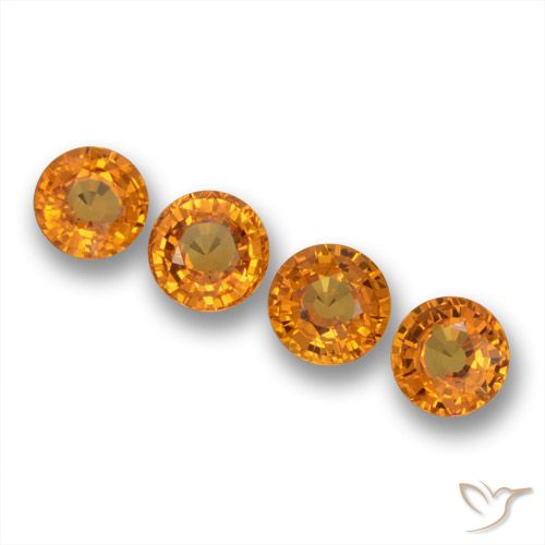 Lote de 4 piezas de Zafiro Naranja albaricoque Circular de Tanzania - Tamaño 5,1mm, peso 3 ct en total / promedio. 0,75 ct cada uno, dureza de Mohs 9 Adecuado para joyas de uso diario, Piedra natal de septiembre, Photo A