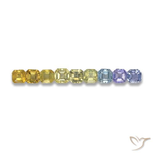 9 Stück/Set octagonschliff mehrfarbiger Saphir aus Tansania - Größe 2,9 x 2,9mm, Gewicht 1,35 ct gesamt / Durchschn. je 0,15 ct, Mohs-Härte 9 Geeignet für den täglichen Gebrauch im Schmuck, Symbolisiert Überfluss und Wohlstand, Photo A