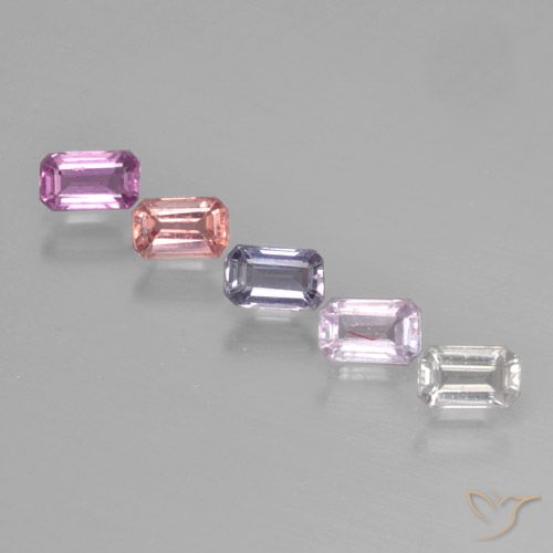 Lot de 5pc Saphirs Multicolore octagon step cut de Tanzanie - Poids total 1,62 ct / moyenne 0,32 ct chaque, taille 4,7 x 2,9mm, couleur : Multicolore, dureté de Mohs 9 convient aux bijoux de tous les jours, pierre de sagesse, Pierre de naissance de septembre, Photo A
