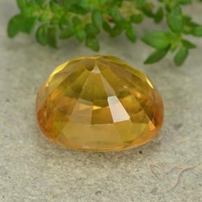 Sapphire Gemstone in 11.2 x 9.7 mm Size for Sale, Sapphire Stone in Deep Golden Orange Color