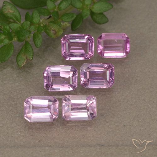 6-teiliges Set octagonschliff lila Saphir aus Tansania - Gewicht 1,82 ct gesamt / Durchschn. je 0,3ct, Größe 4,1 x 3,1mm, Farbe: Helles Rosa-Lila, Mohs-Härte 9 Geeignet für den täglichen Gebrauch im Schmuck, Jahr des Tigers-Edelsteins, Photo A