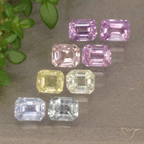 Lot de 8pcs Saphirs Octogone / coupe Émeraude de 3,7 x 2,8mm - Poids total de 2,01 ct / poids moyen de 0,25 ct chacune, couleur : Multicolore, dureté de Mohs 9 convient aux bijoux de tous les jours, pierre de sagesse, Expose une grande brillance, Photo A