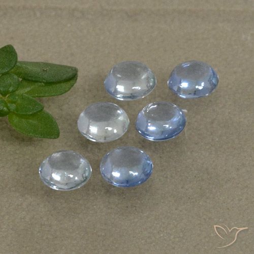 Lot de 6pc Saphirs Blanc round cabochon de Tanzanie - Poids total 1,55 ct / moyenne 0,26 ct chaque, taille 3,7mm, couleur : clair, dureté de Mohs 9 convient aux bijoux de tous les jours, pierre de sagesse, Pierre de naissance de septembre, Photo A