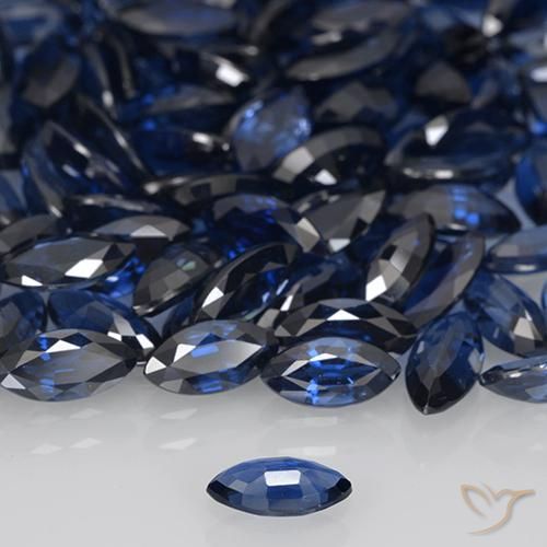 Sapphire Gemstones in 7.1 x 3.4 mm Size for Sale, Sapphire Stones in Deep Navy Blue Color