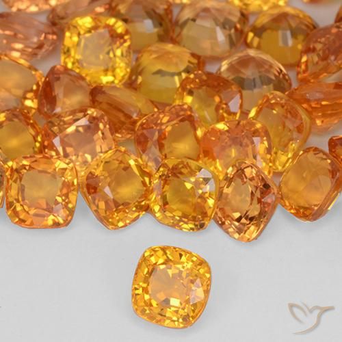 14.62 ctw Orange Sapphire Stones, Natural Sapphire in Cushion-Cut Shape for Sale