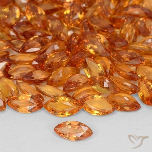 26.98 ctw Orange Sapphire Stones, Natural Sapphire in Marquise Facet Shape for Sale
