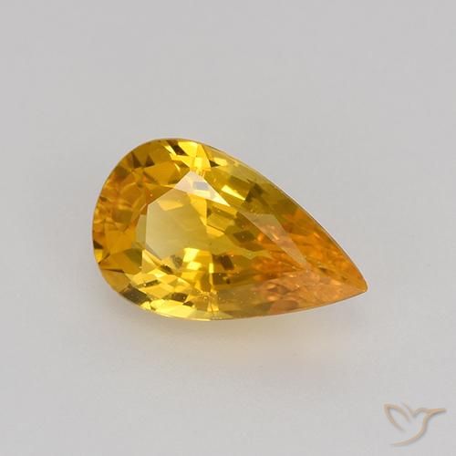 0.75 ct Golden Sapphire Stone, Natural Sapphire in Pear Facet Shape for Sale