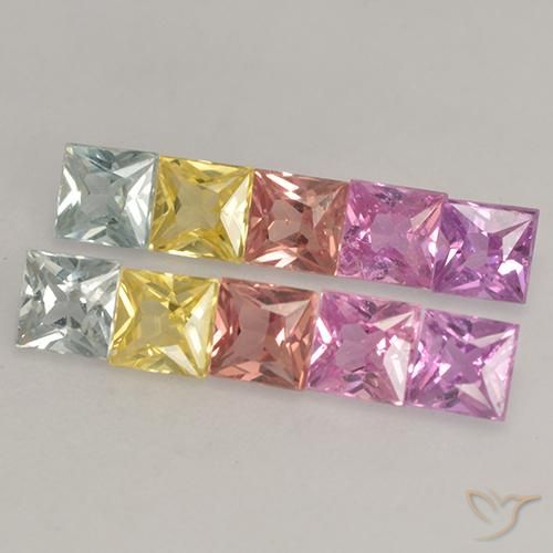 2.24 ctw Multicolor Sapphire Stones, Natural Sapphire in Princess-Cut Shape for Sale
