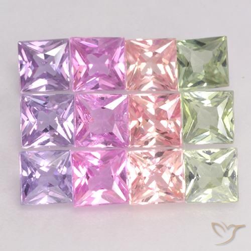 2.88 ctw Multicolor Sapphire Gemstones, Sapphire Gems in Princess-Cut Shape for Sale.