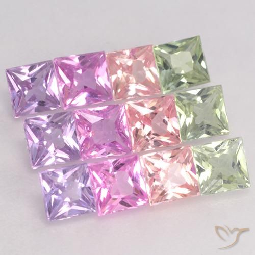 2.88 ctw Multicolor Sapphire Stones, Natural Sapphire in Princess-Cut Shape for Sale
