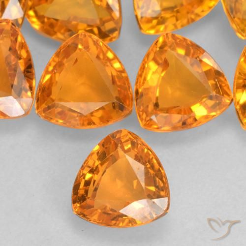 0.76 ct Loose Orange Sapphire, 5.1 x 5.1 mm Trillion Cut From Tanzania, Photo A