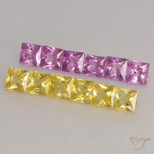 1.39 ctw Multicolor Sapphire Stones, Natural Sapphire in Princess-Cut Shape for Sale