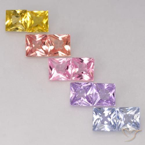 2.43 ctw Multicolor Sapphire Stones, Natural Sapphire in Princess-Cut Shape for Sale
