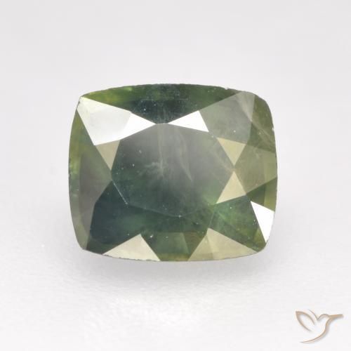 1.31 ct Green Sapphire Stone, Natural Sapphire in Cushion-Cut Shape for Sale